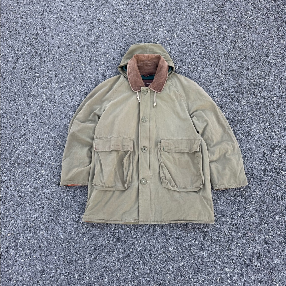 Vintage Calvin Klein Hunting Field Jacket Corduroy Collar Hooded Mens Size 40 XL - Picture 1 of 16